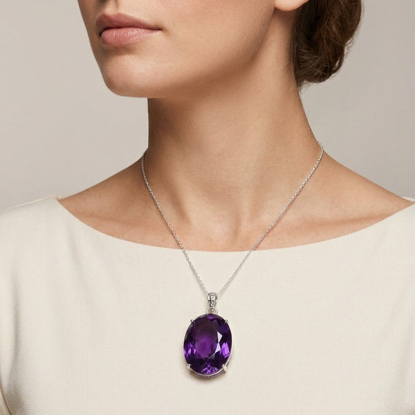 GEMHUB model-wearing (AI) Violet Amethyst Oval 127 Ct