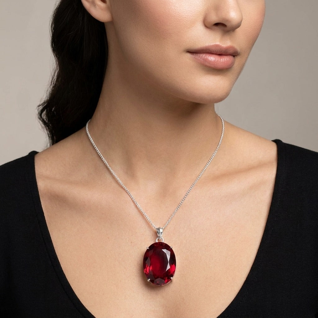 GEMHUB model-wearing (AI) Red Topaz Oval 85 Ct