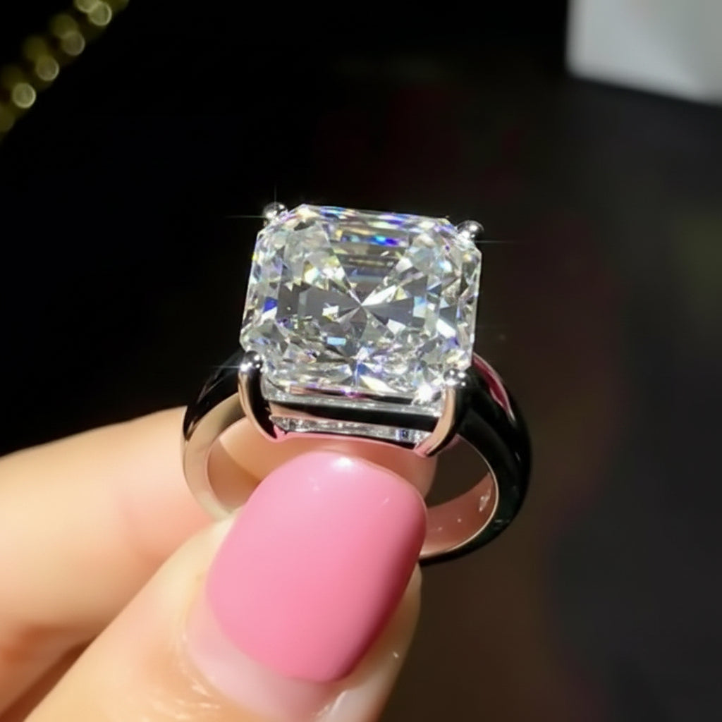 16.1ct DEW White Moissanite Asscher Solitaire Ring