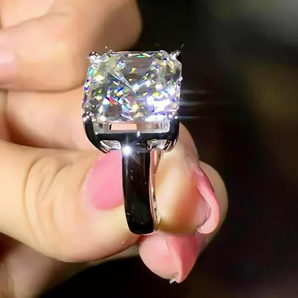 16.1ct DEW White Moissanite Asscher Solitaire Ring