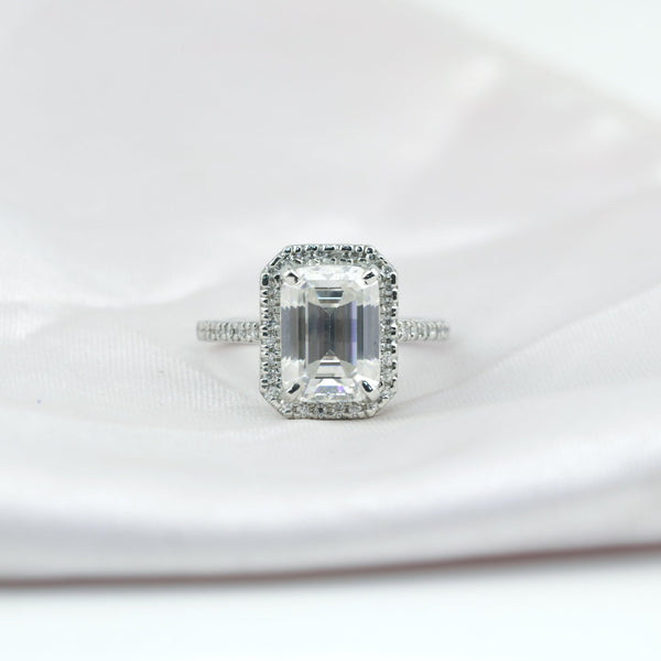 4.5ct DEW White Moissanite Emerald Solitaire Ring