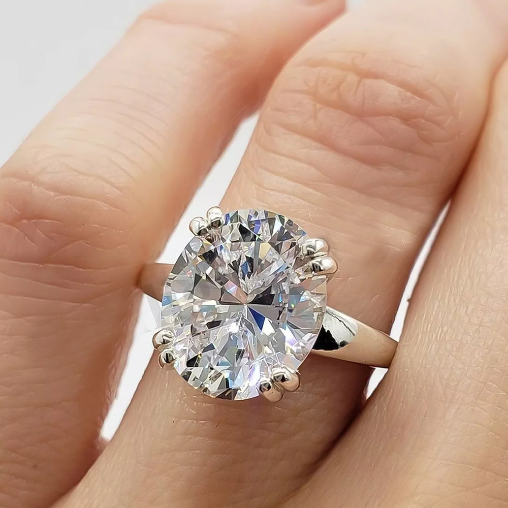 21.0ct DEW White Moissanite Oval Solitaire Ring