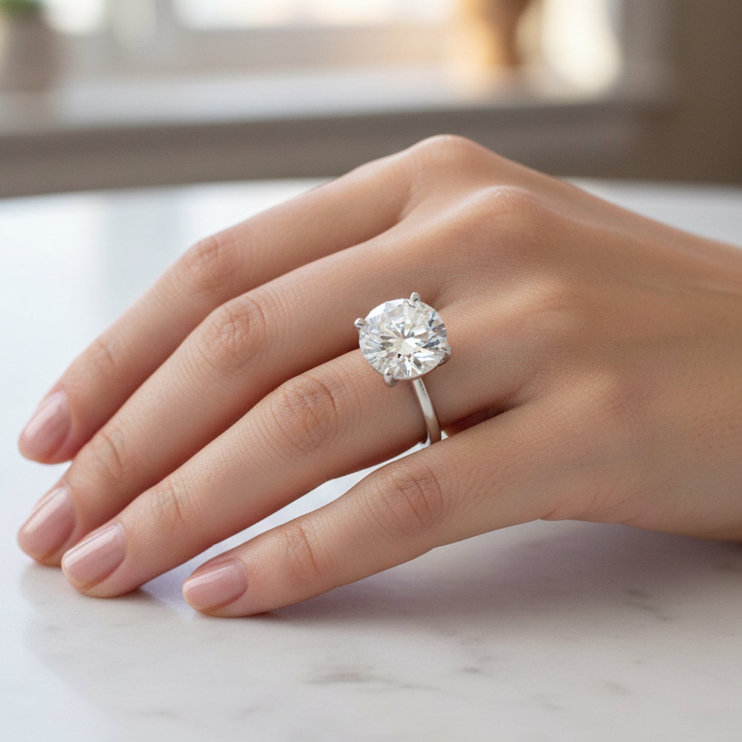 4.0ct DEW White Moissanite Round Solitaire Ring