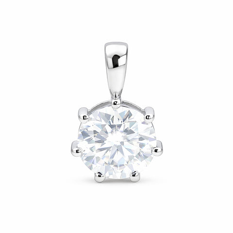 3.45 ct DEW Round Certified White Moissanite Pendant In Vermeil 925 Silver Jewellery