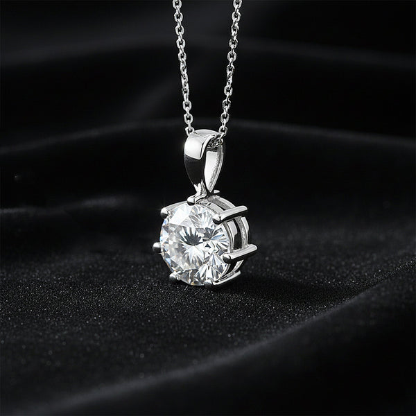 3.45 ct DEW Round Certified White Moissanite Pendant In Vermeil 925 Silver Jewellery