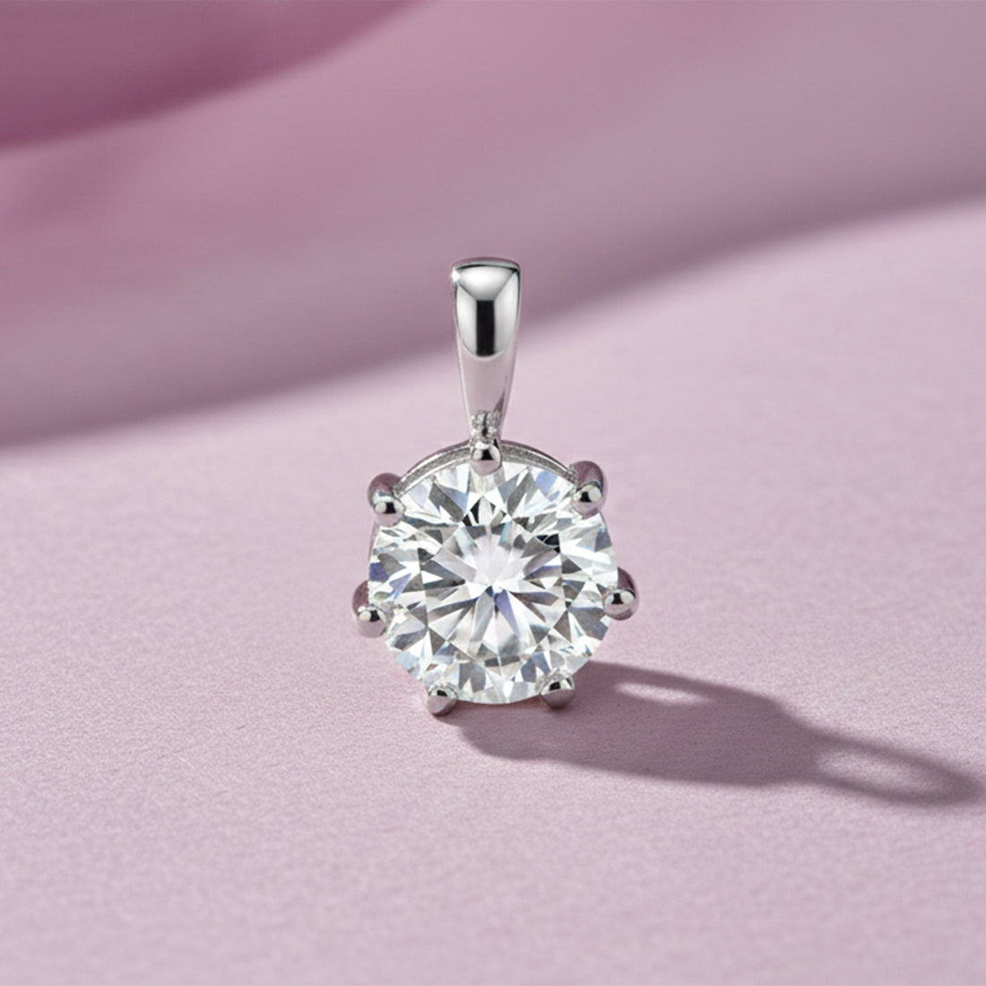 3.45 ct DEW Certified Round Cut White Moissanite Solitaire Pendant in 18K Gold Plated Vermeil