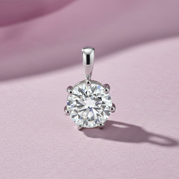 3.45 ct DEW Round Certified White Moissanite Pendant In Vermeil 925 Silver Jewellery