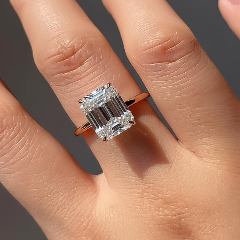 4.15ct DEW White Moissanite Emerald Solitaire Ring