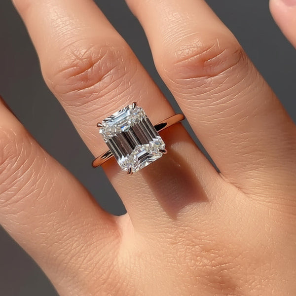 4.15ct DEW White Moissanite Emerald Solitaire Ring