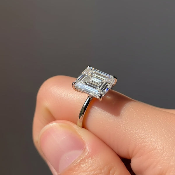 4.15ct DEW White Moissanite Emerald Solitaire Ring