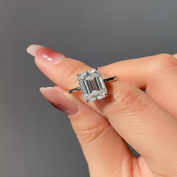 4.15ct DEW White Moissanite Emerald Solitaire Ring