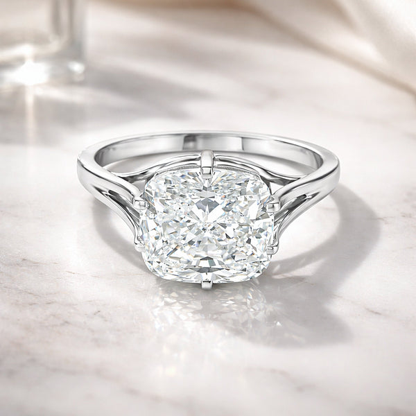6 ct DEW Certified Radiant Cut White Soliaire Moissanite Gold Vermeil Ring