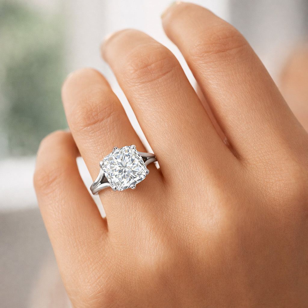6 ct DEW Certified Radiant Cut White Soliaire Moissanite Gold Vermeil Ring