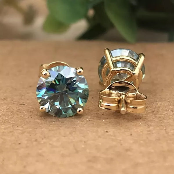 5.00ct DEW Blue Moissanite Round Stud Earrings
