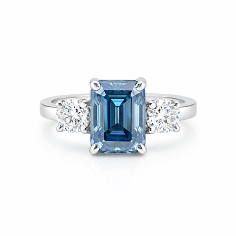 2.50 carat cushion cut fancy blue lab-grown diamond ring in 18k gold vermeil