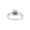 Close-up of emerald step cut fancy blue lab diamond, VS1 clarity, full crown