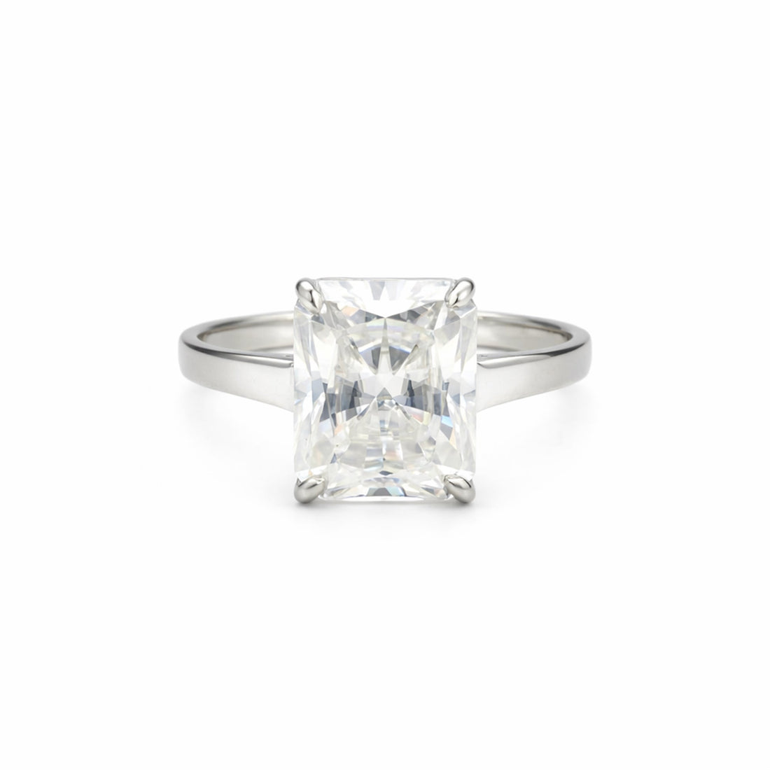 7.10 Cts Certified Emerald Cut Solitaire White Moissanite Ring 18K Gold Plated Vermeil