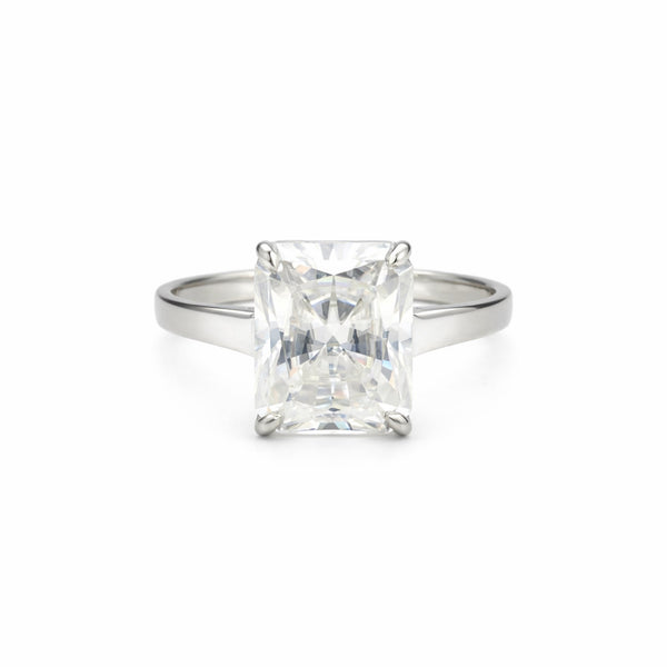 7.10 Cts Certified Emerald Cut Solitaire White Moissanite Ring 18K Gold Plated Verm 18K Gold Plated