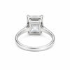 Close-up of emerald step cut lab diamond, VS1 clarity grade, full crown view