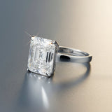 7.10 Cts Certified Emerald Cut Solitaire White Moissanite Ring 18K Gold Plated Vermeil