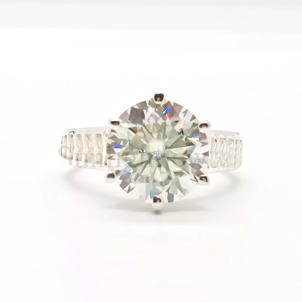 6.6ct DEW White Moissanite Round Solitaire Ring