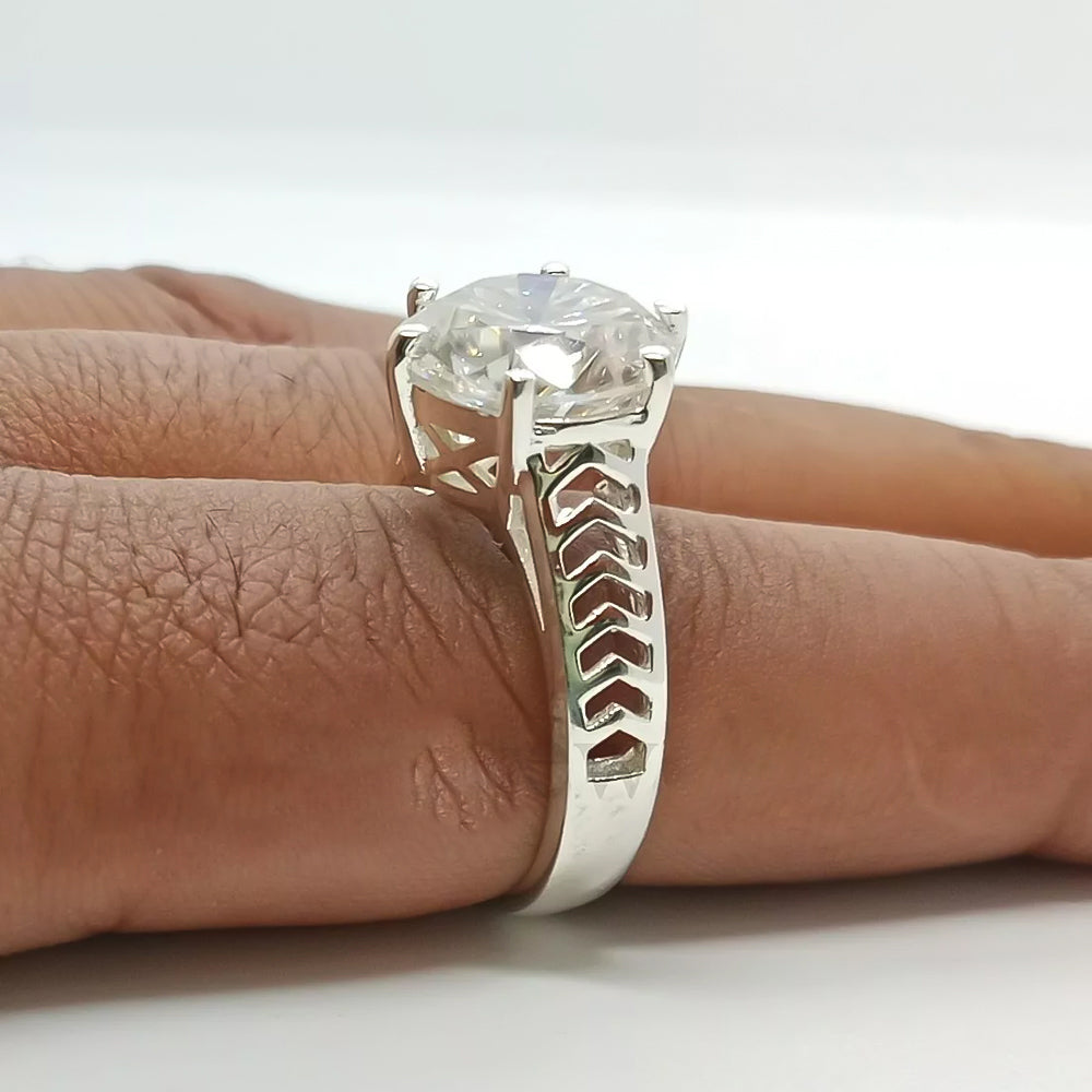 6.6ct DEW White Moissanite Round Solitaire Ring