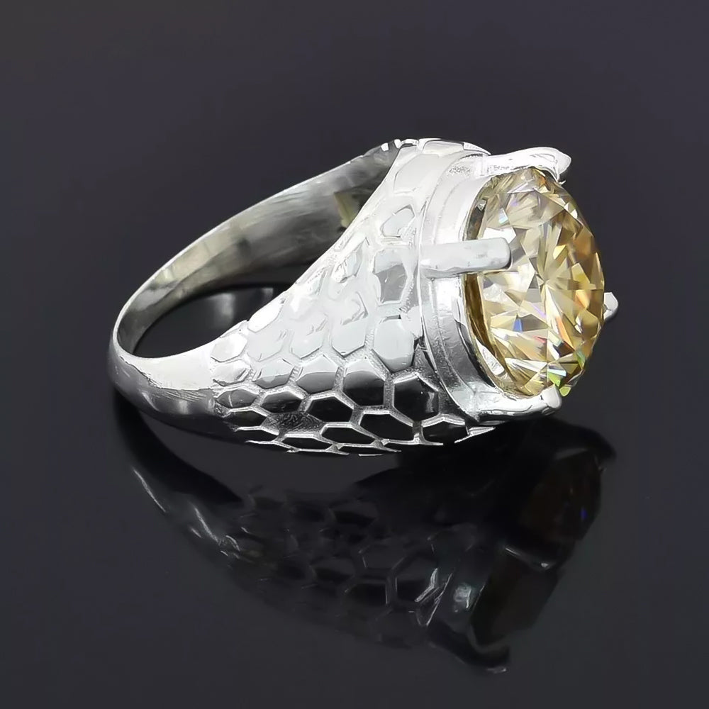 7.1ct DEW Champagne Moissanite Round Solitaire Ring