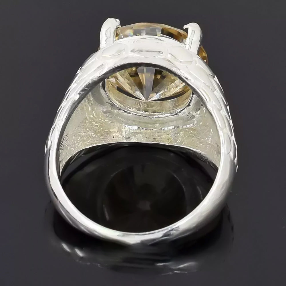 7.1ct DEW Champagne Moissanite Round Solitaire Ring