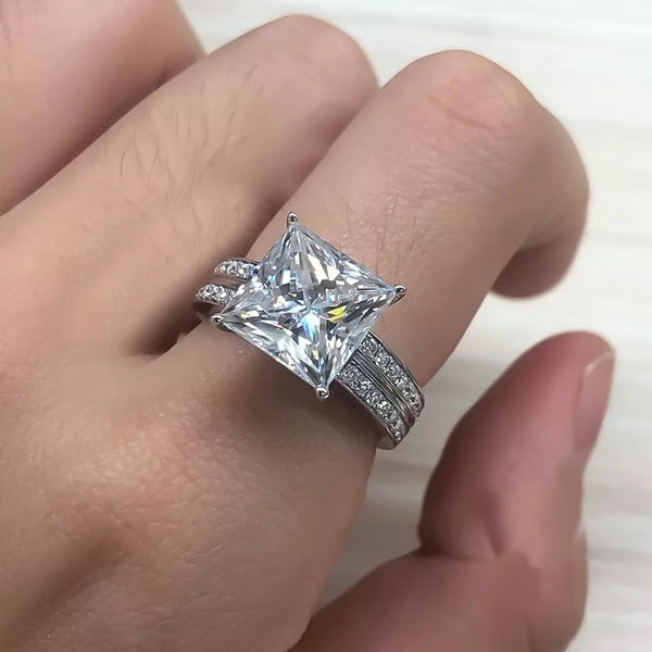 4.9ct DEW White Moissanite Princess Solitaire Ring