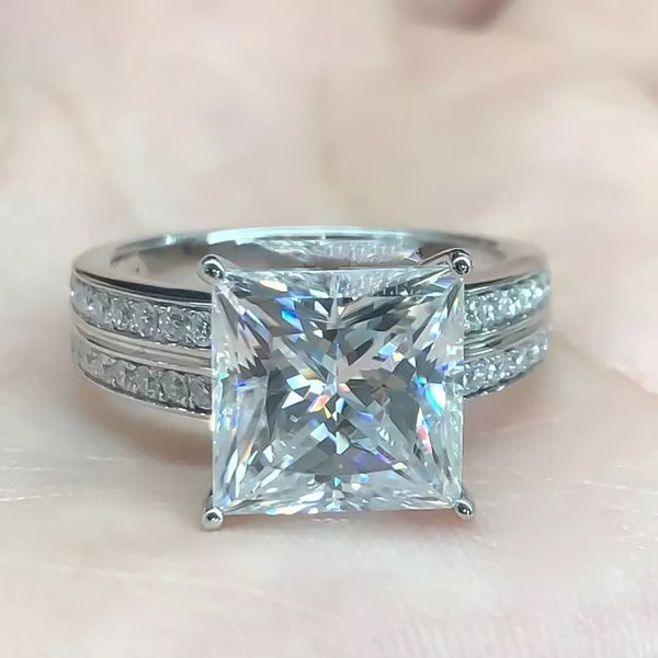 4.9ct DEW White Moissanite Princess Solitaire Ring