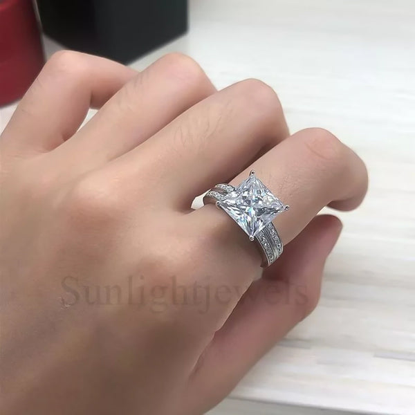 4.9ct DEW White Moissanite Princess Solitaire Ring