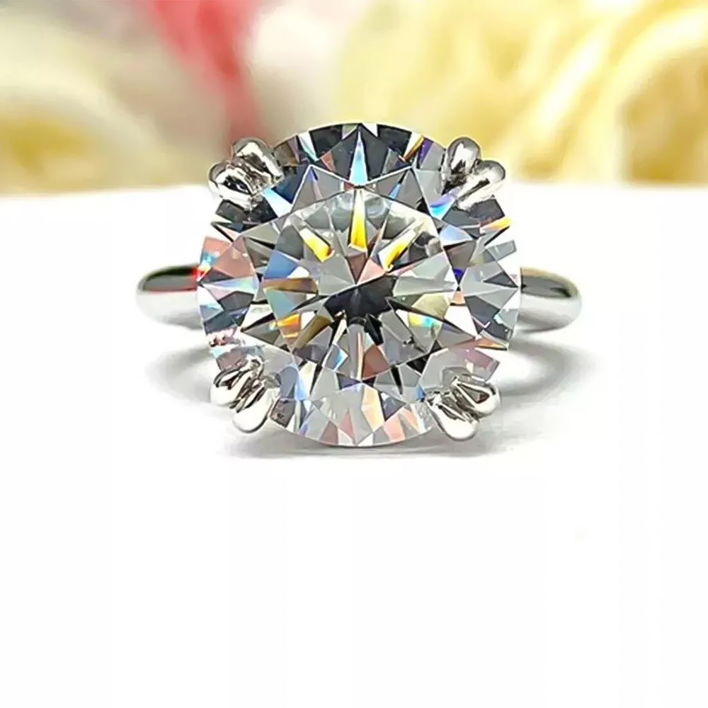 6.65 ct DEW Certified Round Cut White Moissanite Solitaire Ring Gold Vermeil