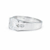 Emerald cut lab diamond ring worn on hand, art deco engagement styling