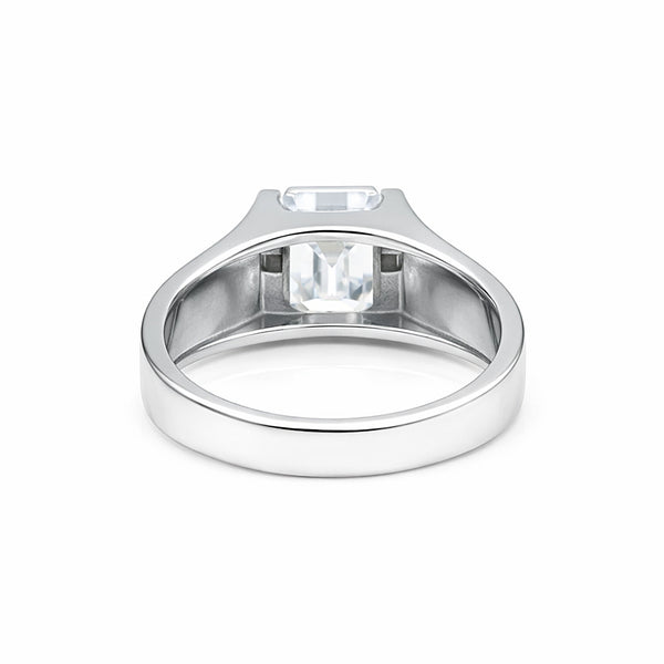 Close-up of 2 carat emerald step cut lab diamond, VS1 clarity, hall-of-mirrors