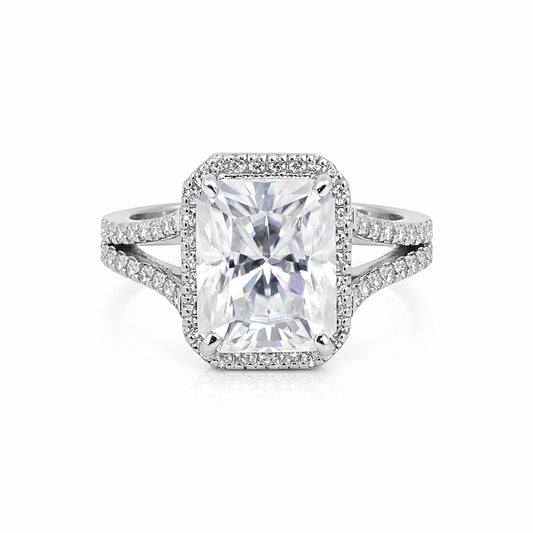 5 Ct Emerald Cut Lab Grown Diamond Ring — VS1 Clarity, 18k White Gold Vermeil