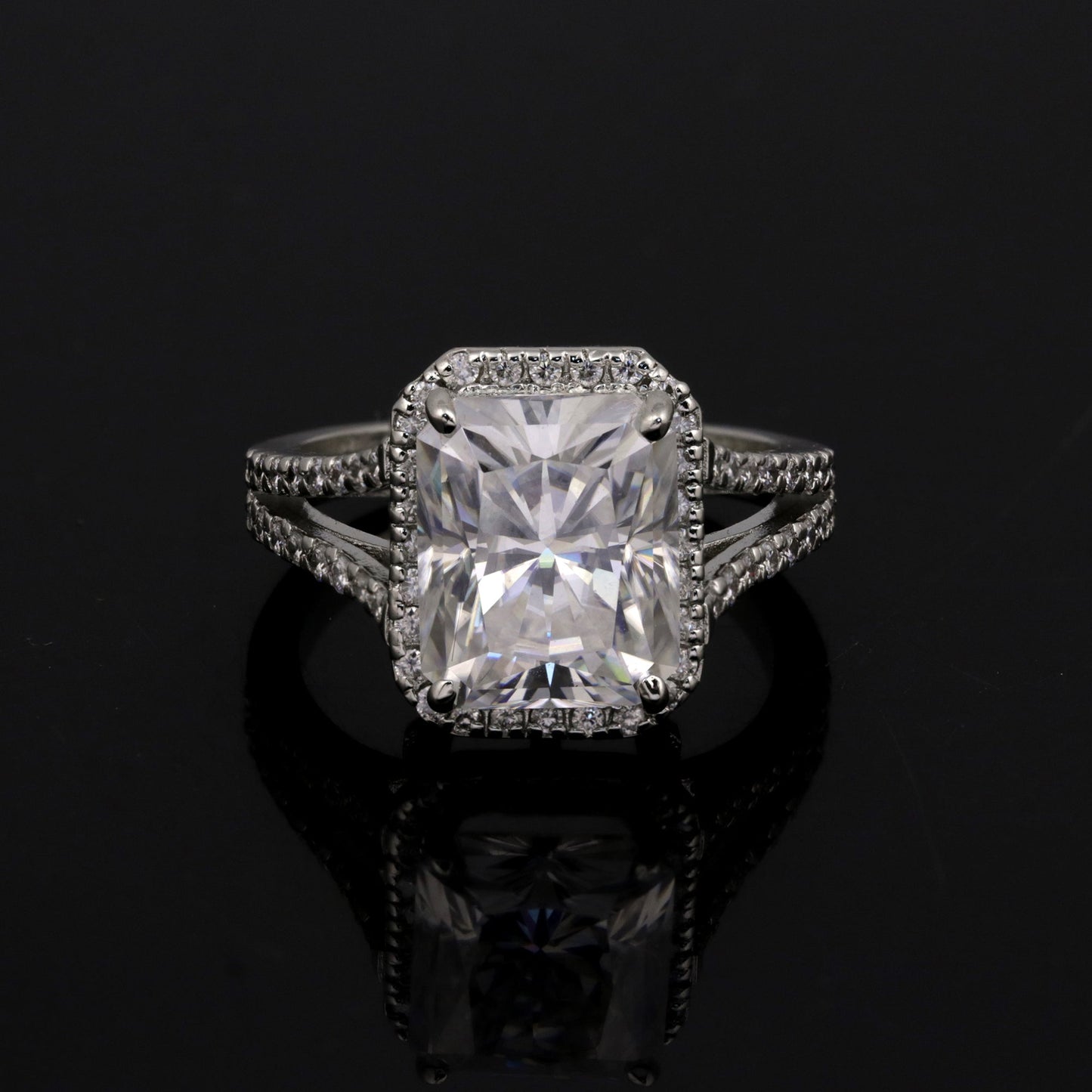7.50 ct DEW Certified Radiant Cut White Moissanite Solitaire Ring In 18K Gold Plated Ve 18K Gold Plated