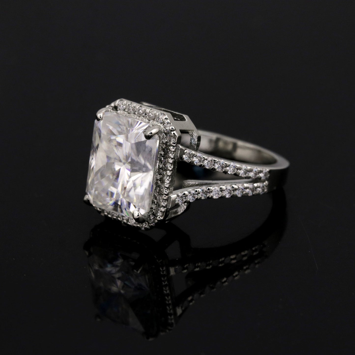 7.50 ct DEW Certified Radiant Cut White Moissanite Solitaire Ring In 18K Gold Plated Ve 18K Gold Plated