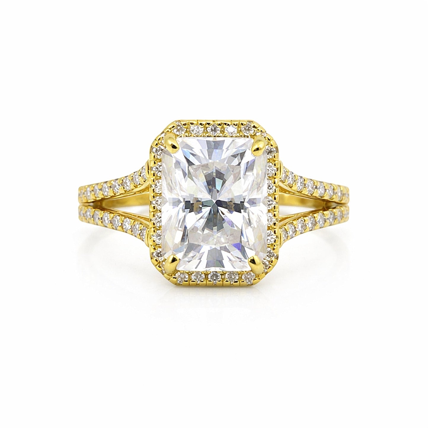 5 carat emerald cut lab-grown diamond ring in 18k yellow gold vermeil setting