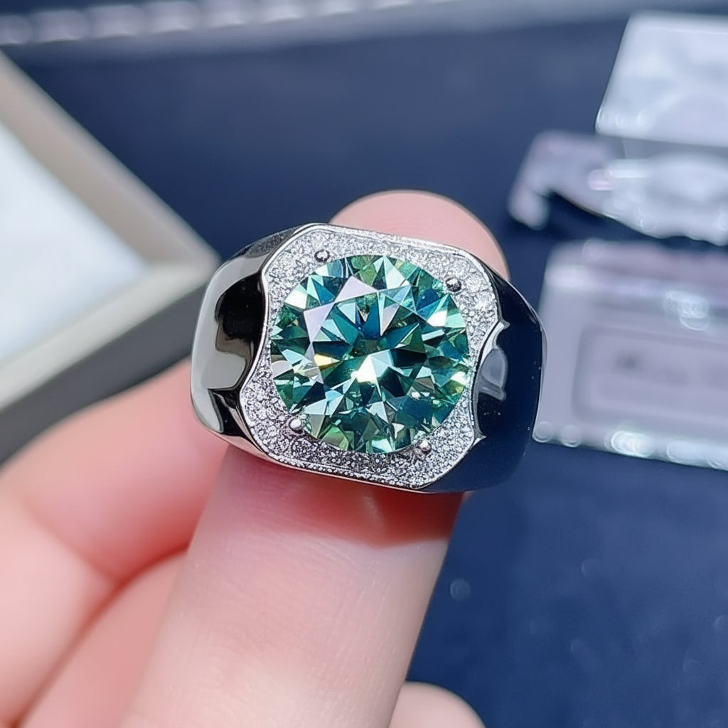 5.8ct DEW Blue Moissanite Round Solitaire Ring