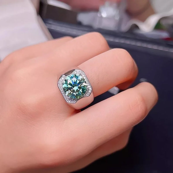 5.8ct DEW Blue Moissanite Round Solitaire Ring