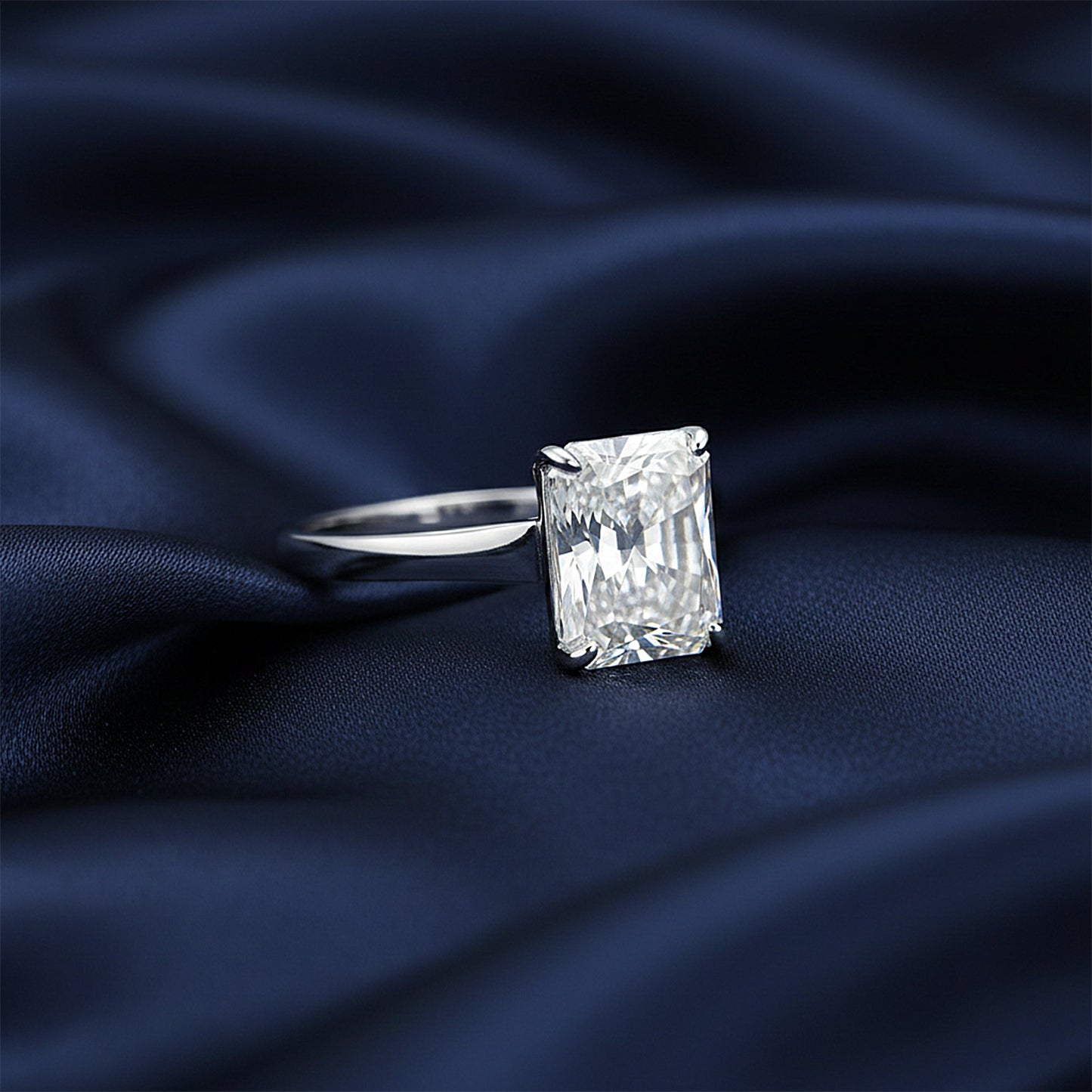 22.6ct DEW White Moissanite Emerald Solitaire Ring