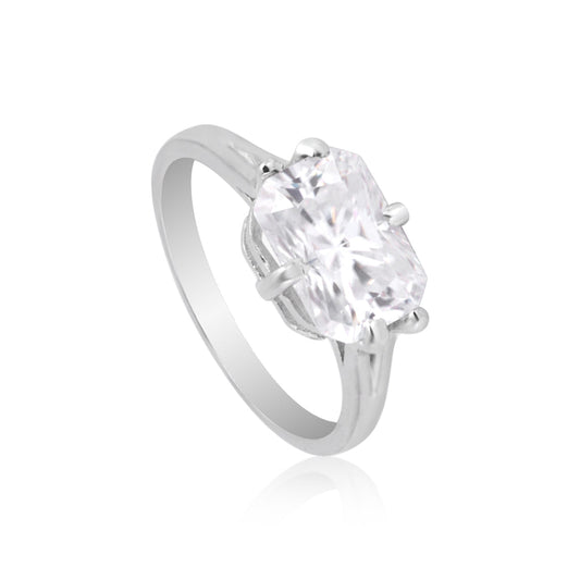 24.30 ct DEW Certified Radiant Cut White Solitaire Moissanite Gold Vermeil Ring