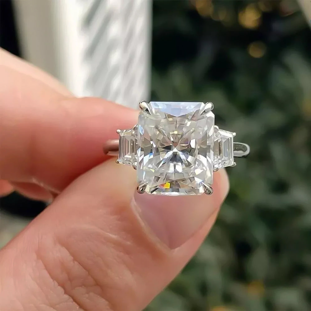 5.7ct DEW White Moissanite Radiant Solitaire Ring