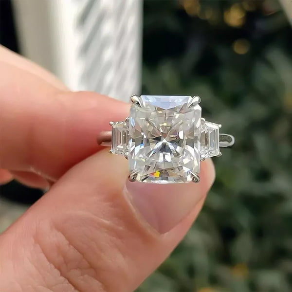 5.7ct DEW White Moissanite Radiant Solitaire Ring