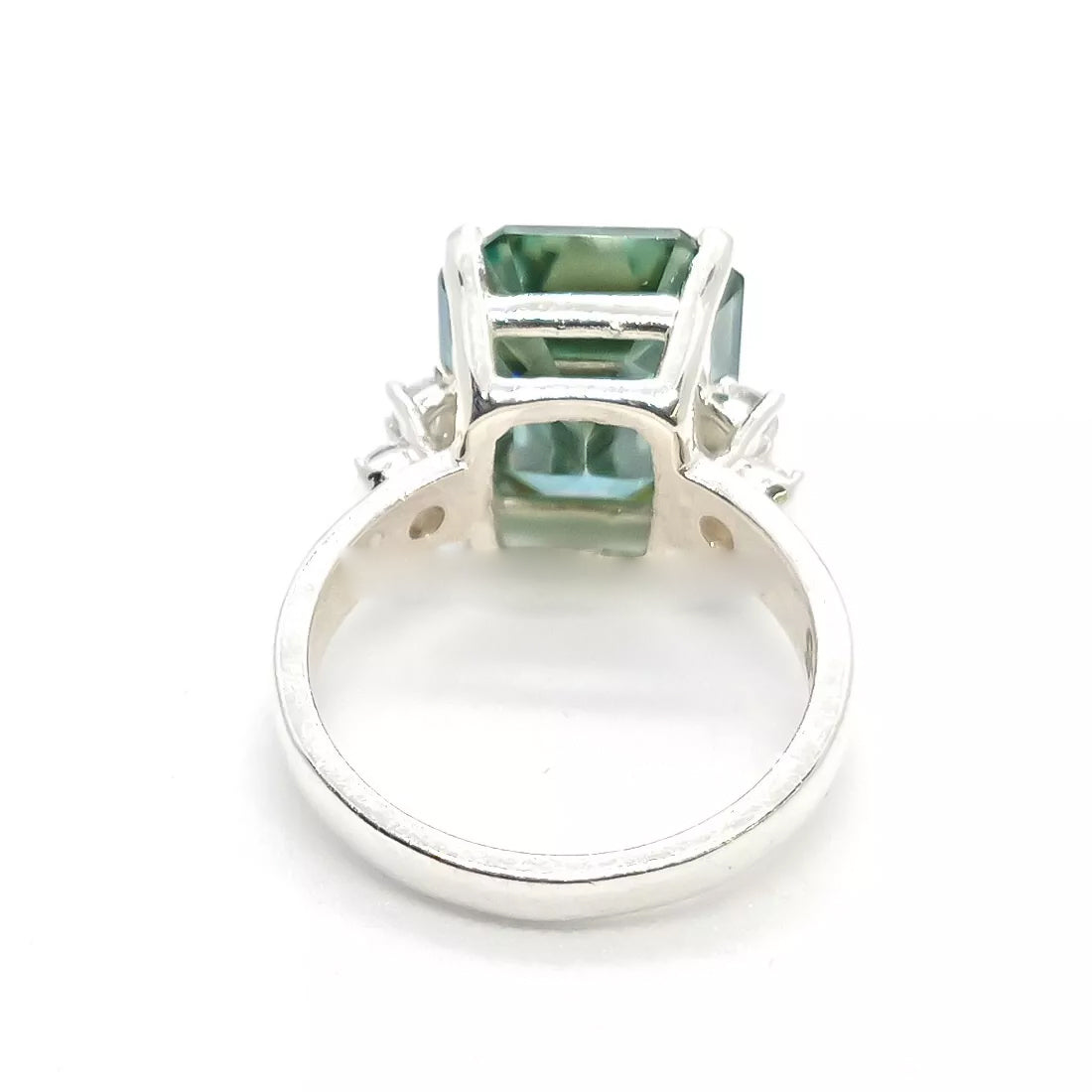 7.8ct DEW Blue Moissanite Emerald Solitaire Ring