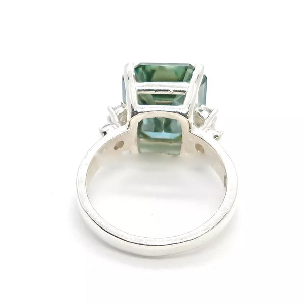 7.8ct DEW Blue Moissanite Emerald Solitaire Ring