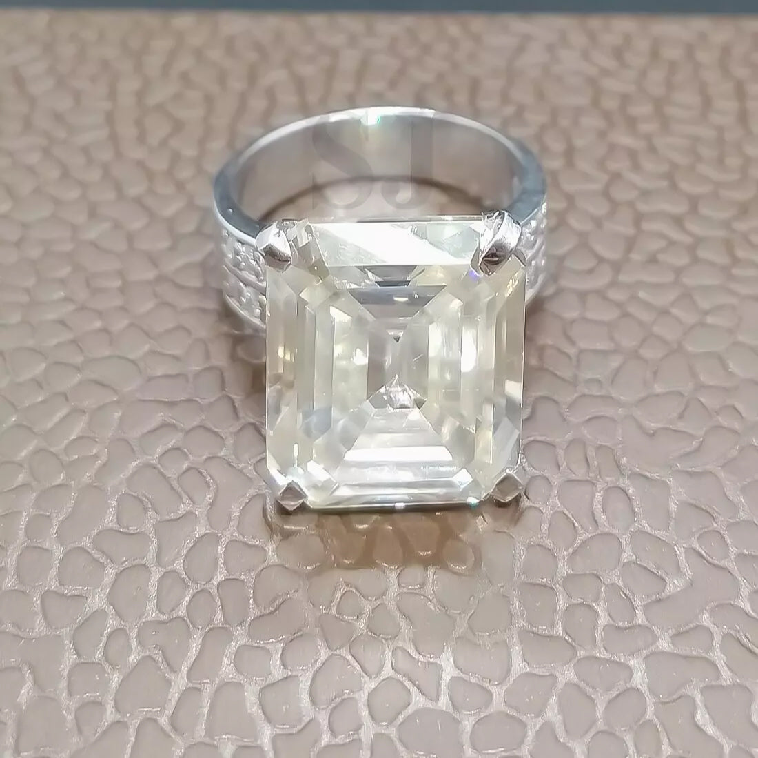 12.65ct DEW White Moissanite Emerald Solitaire Ring