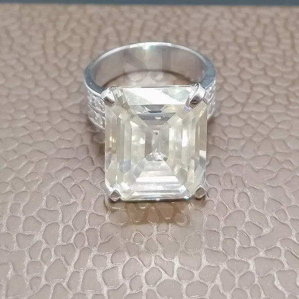 12.65ct DEW White Moissanite Emerald Solitaire Ring
