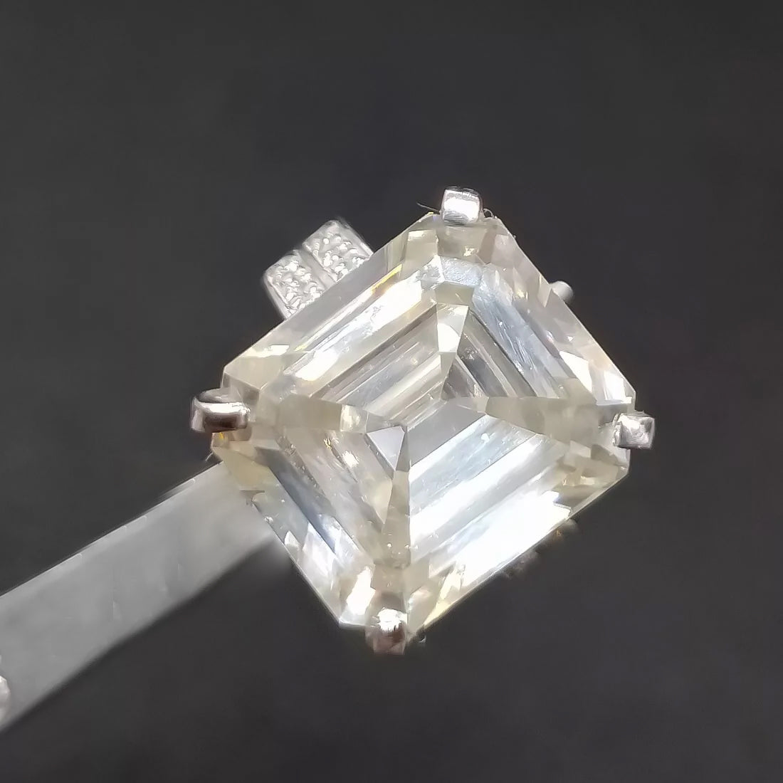 12.65ct DEW White Moissanite Emerald Solitaire Ring