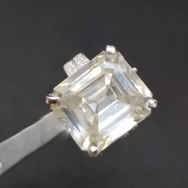 12.65ct DEW White Moissanite Emerald Solitaire Ring